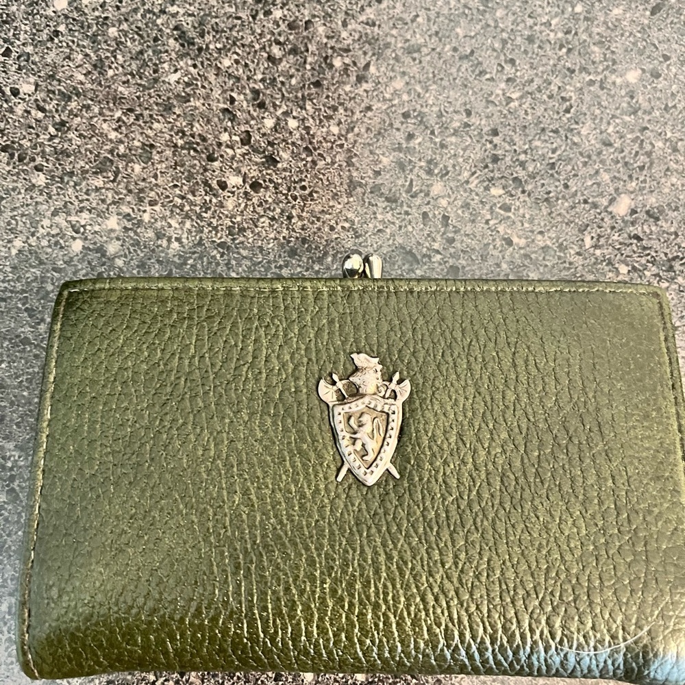 Green Leather Wallet with Crest Emblem